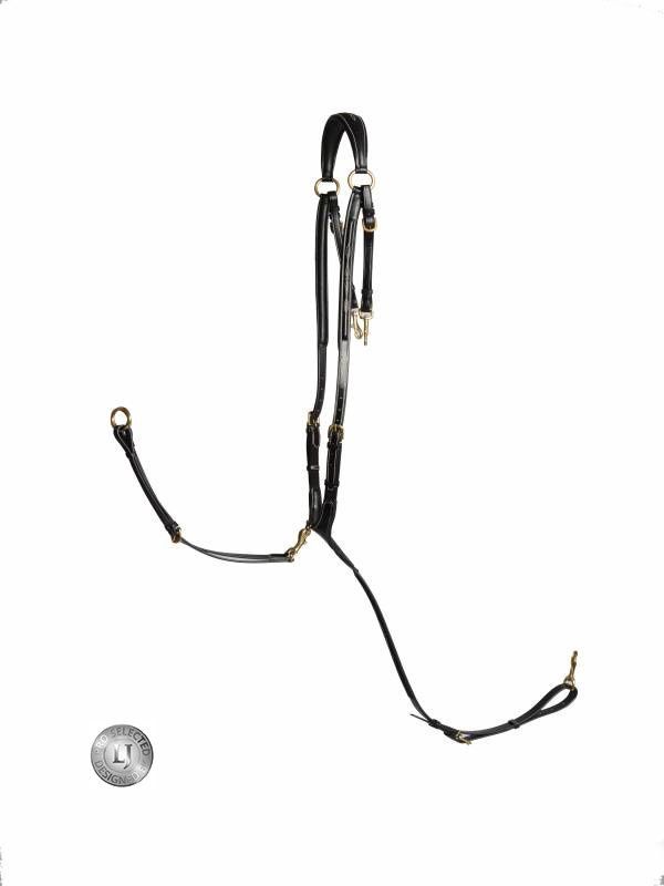 LJ Leathers Hunting Martingale - Brass Buckles, Color: Zwart, Size: Cob