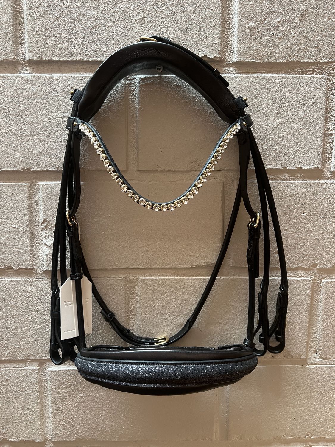 Utzon Edinburgh Stang &amp; Trens Crystal Brass With Elegant Browband Clear, Color: Black, Size: Cob