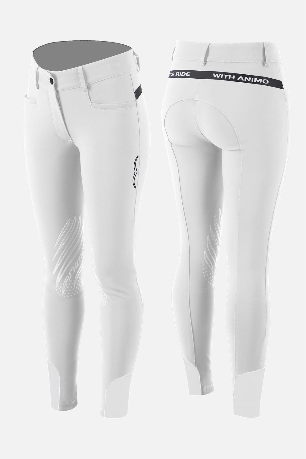 Culotte d&#39;équitation Femme Animo Nifosa Knee Grip, Color: White, Size: XS