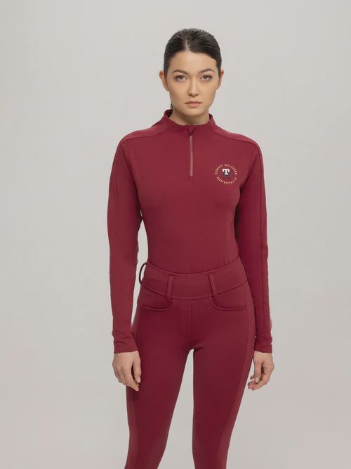 Tommy Hilfiger Equestrian Arizona 1/4 Zip Training Shirt Women, Color: Rouge, Size: XXS