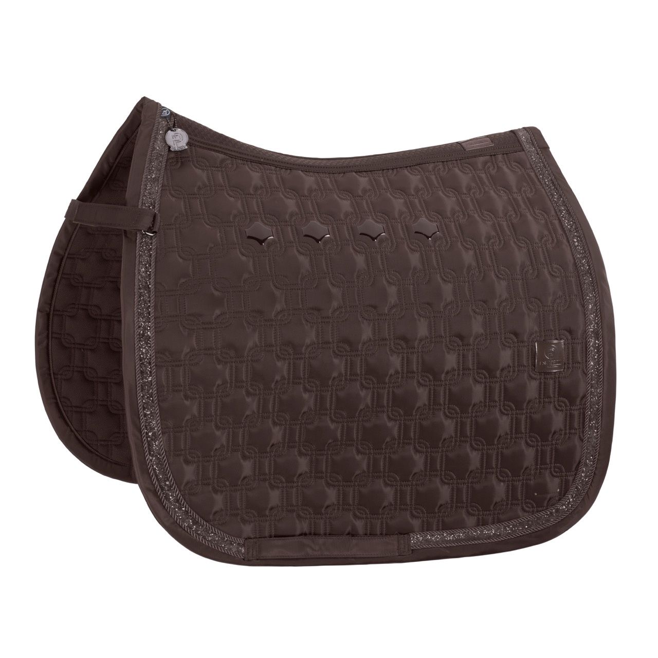 Eskadron Saddle Pad Highgloss Chain Jewel Platinum 24, Color: Teak Brown, Size: Dressage - Full