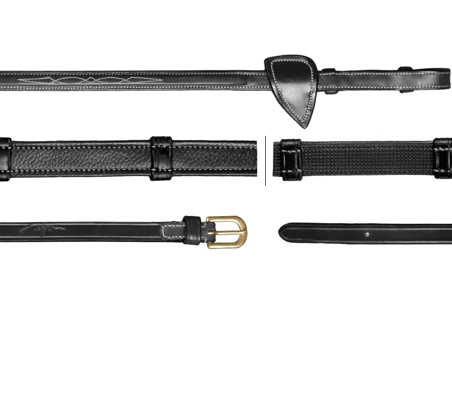 Dy&#39;on 5/8 (16mm) Hunting Reins with 7 Leather Stops D Coll, Color: Black, Size: Full