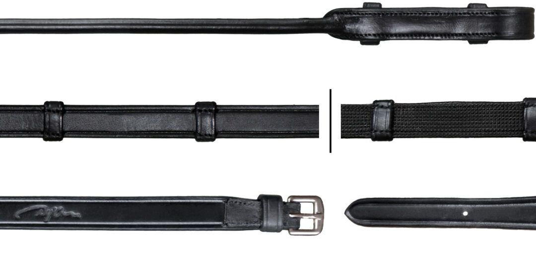 Dy&#39;on 5/8&quot; Hunter Reins – Round Stitched Leather | Without Stops, Color: Black, Size: Full