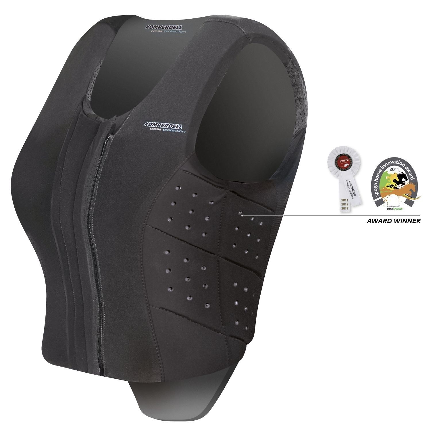 Komperdell Body Protector Slim-fit Front Zip, Color: Black, Size: S