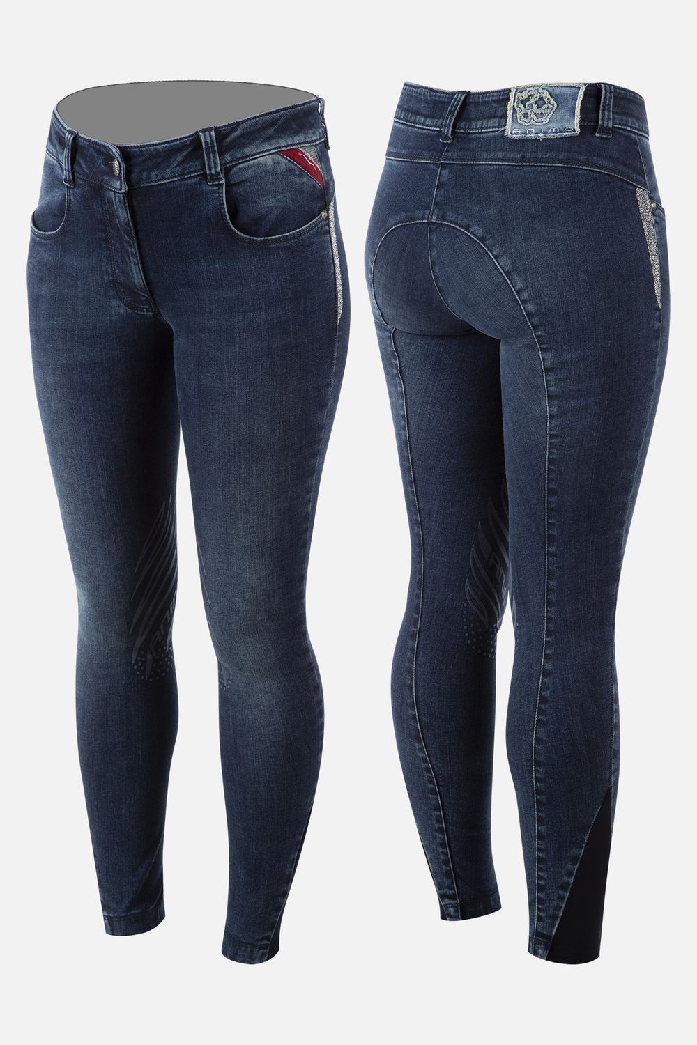 Animo Nelo Jeans Riding Breeches Knee Grip Women, Size: L, Color: Blauw
