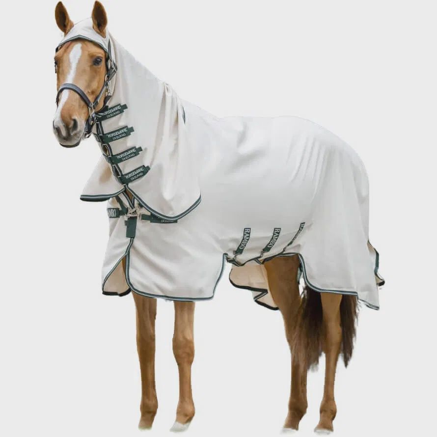 Horseware Rambo Hoody Chalk, Color: Chalk/Hunter Green &amp; Silver, Size: 115/170/5.6