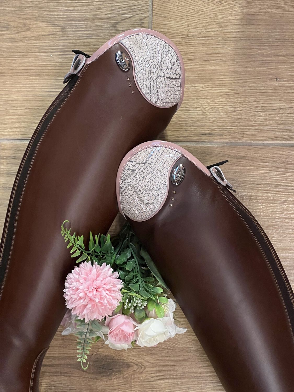 DeNiro Tricolore Salentino 01 Smooth Brown - Regal Pink/Patent Glicine piping/Rose gold Stones, Size: 39, Kuit/Hoogte: S MA