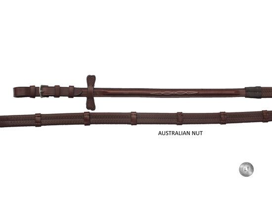 LJ Leathers Pro Selected Reins rubber with stops, Color: Australian nut, Size: Full