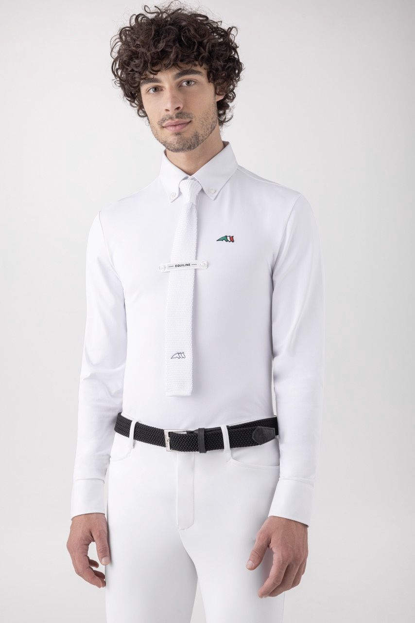 Equiline David Competition Polo Long Sleeves White, Color: Wit, Size: XS