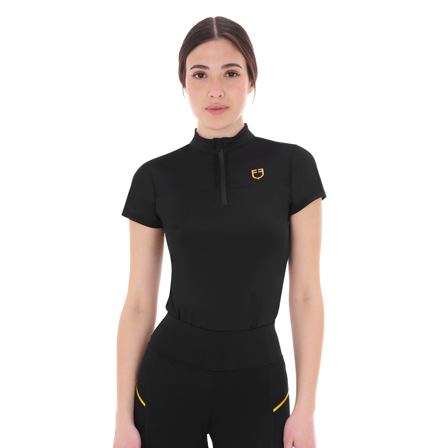 Equestro Women&#39;s Training Polo Shirt with Mesh, Color: Black, Size: XS