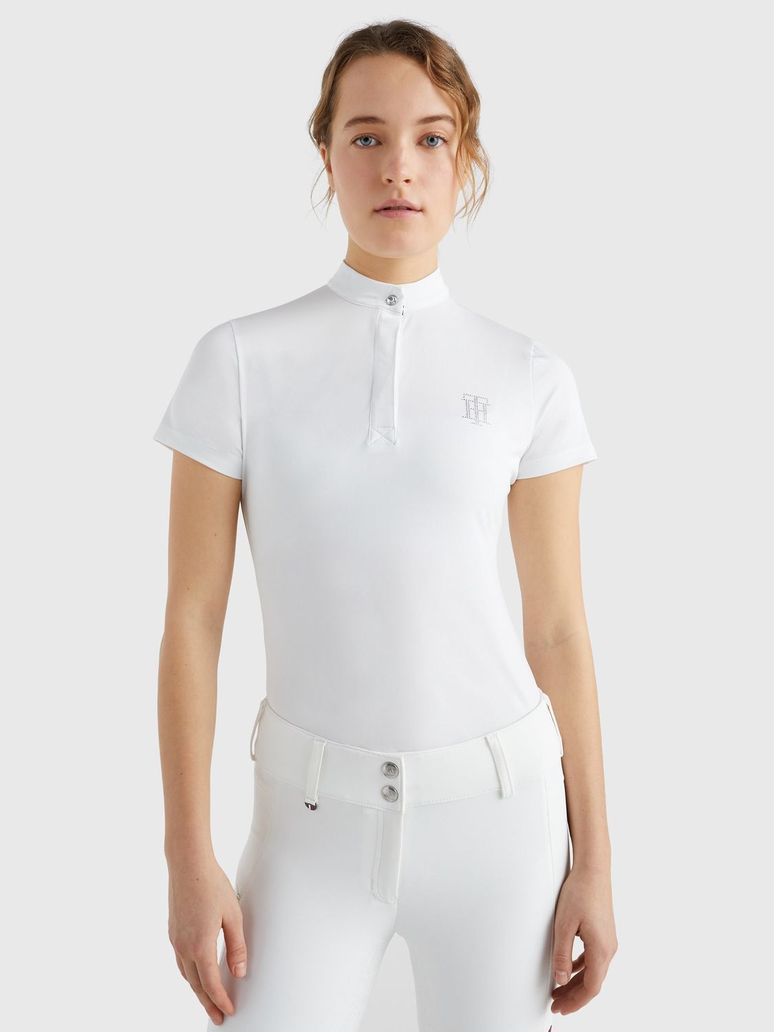 Tommy Hilfiger Equestrian Rhinestone Performance Show Shirt, Color: Optic White, Size: S