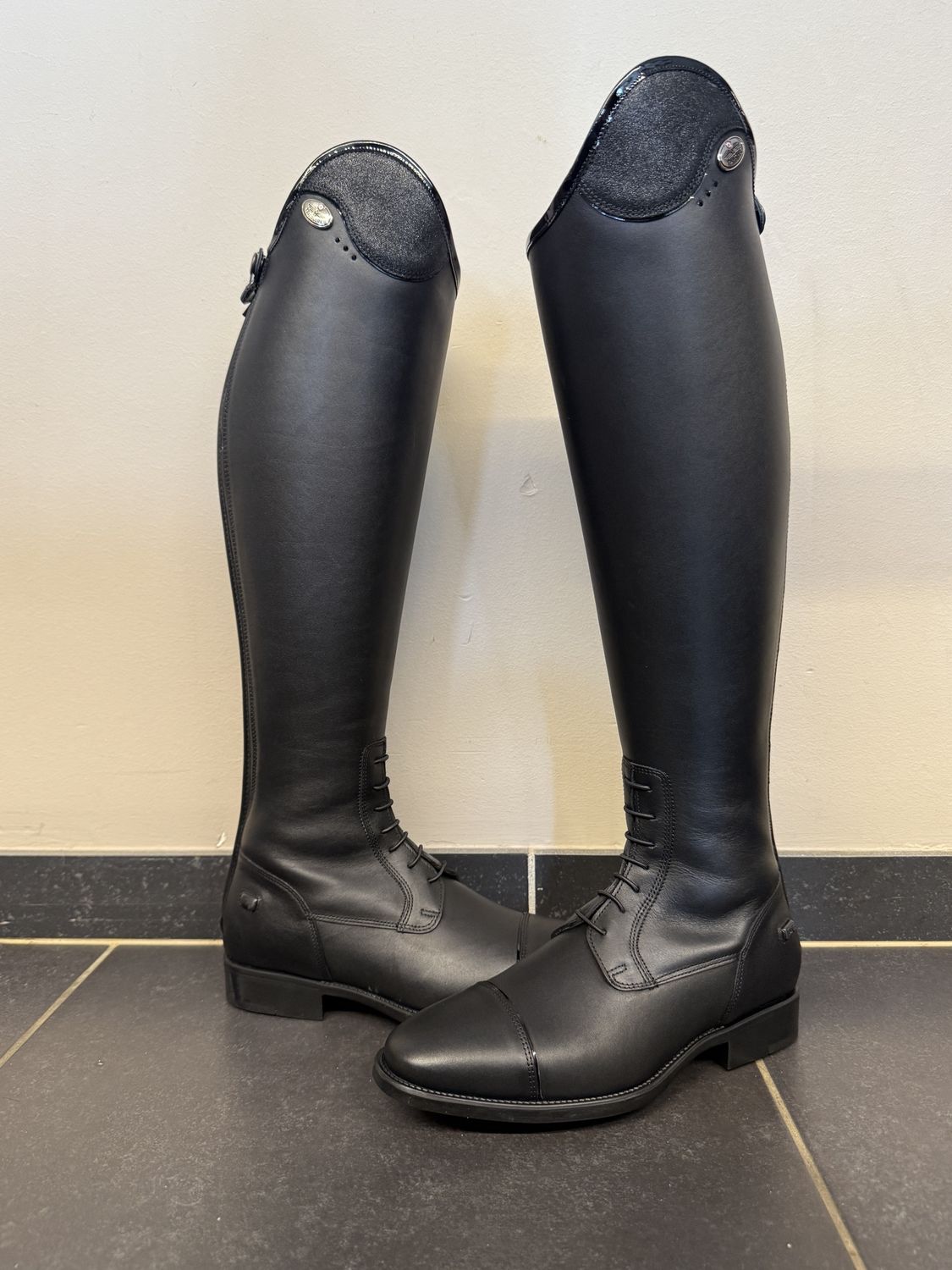 De Niro Salentino/02 Black Glitter Top Black Patent Piping, Hoogte/Kuit: XL MA, Size: 39, Color: Black