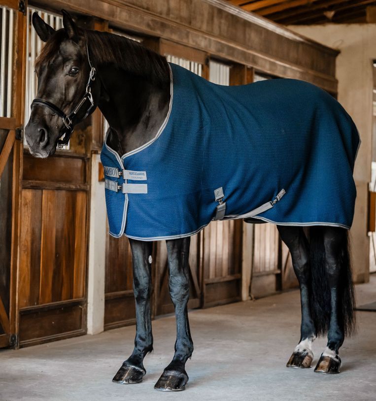 HorseWare Rambo Techni Waffle Cooler, Color: Navy/Thunderstorm Grey &amp; Silver, Size: 140/190/6.3