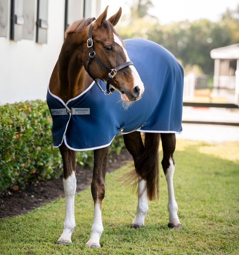 Horseware Amigo Jersey Cooler, Color: Navy/Titanium Grey &amp; Silver, Size: 140/190/6.3