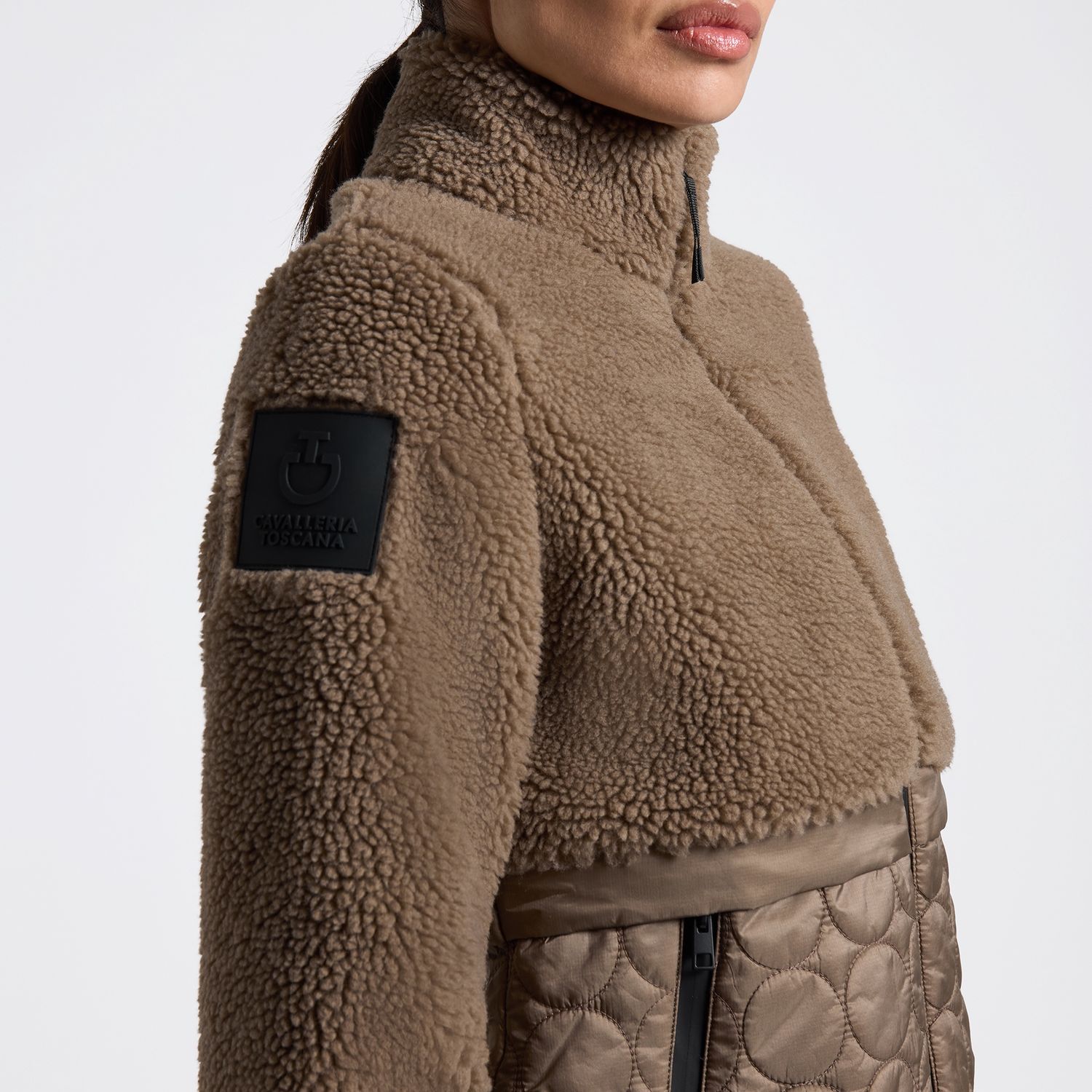 Cavalleria Toscana Teddy Bear Fleece + Nylon Zip Up Jacket Dames, Color: Walnut, Size: XS