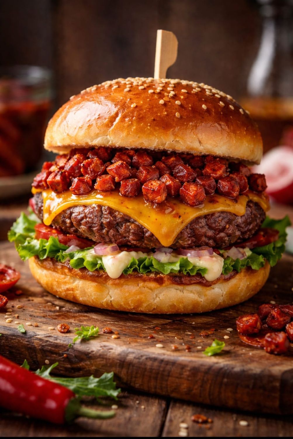 Burger au chorizo et ses frites 