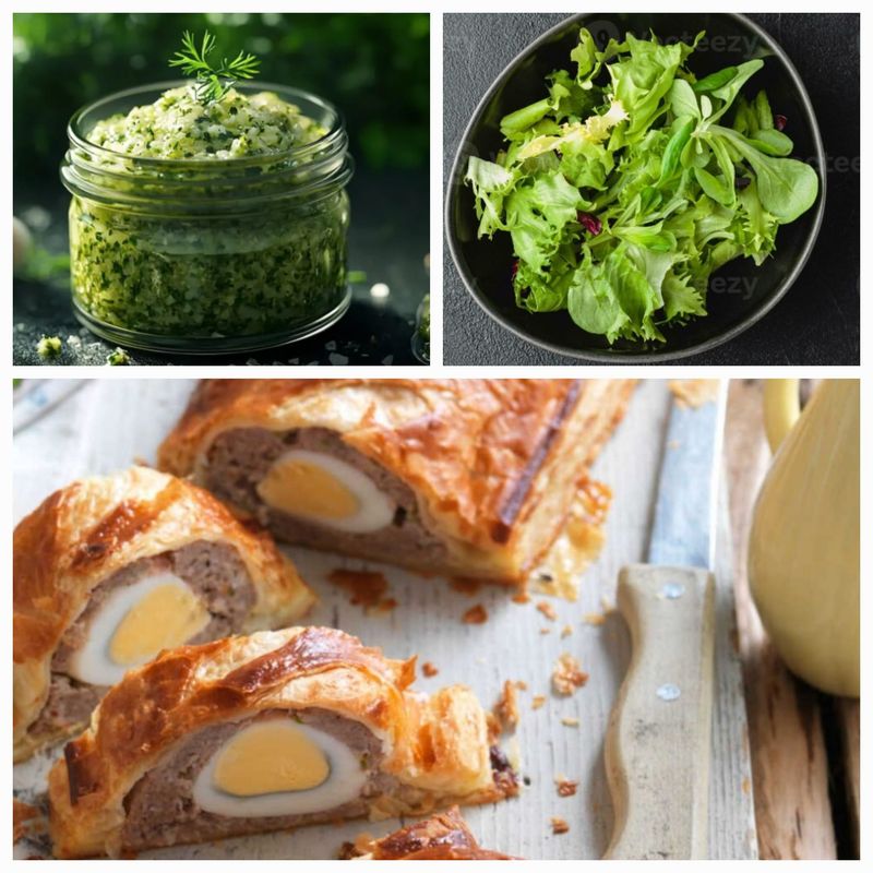 Pâté de Pâques avec sa salade et sa sauce gribiche