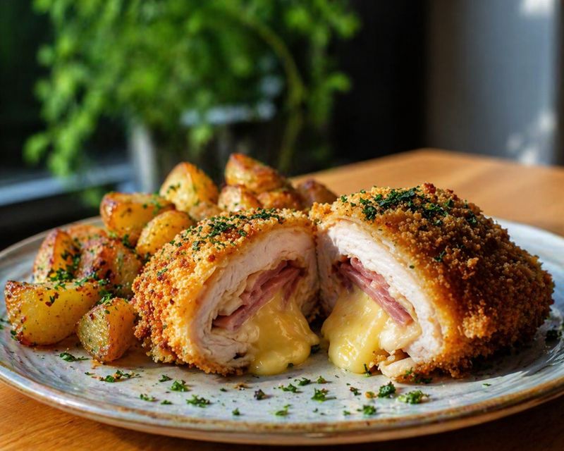 Cordon Bleu accompagné de ses pommes de terre sautées et de sa sauce béarnaise