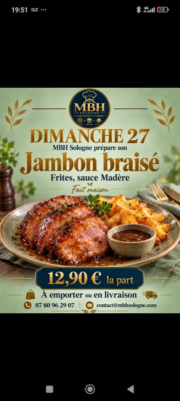 Jambon braisé frite sauce madère
