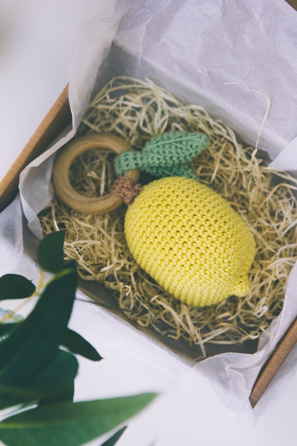 Handmade lemon baby rattle