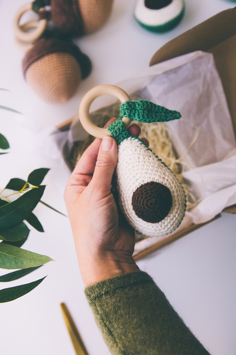 Avocado baby rattle