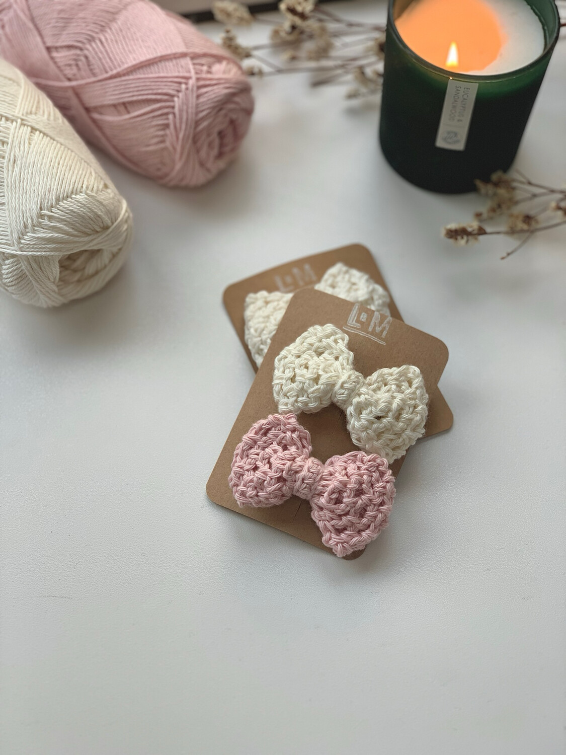 Handmade Bow Clips, Cream &amp; pink