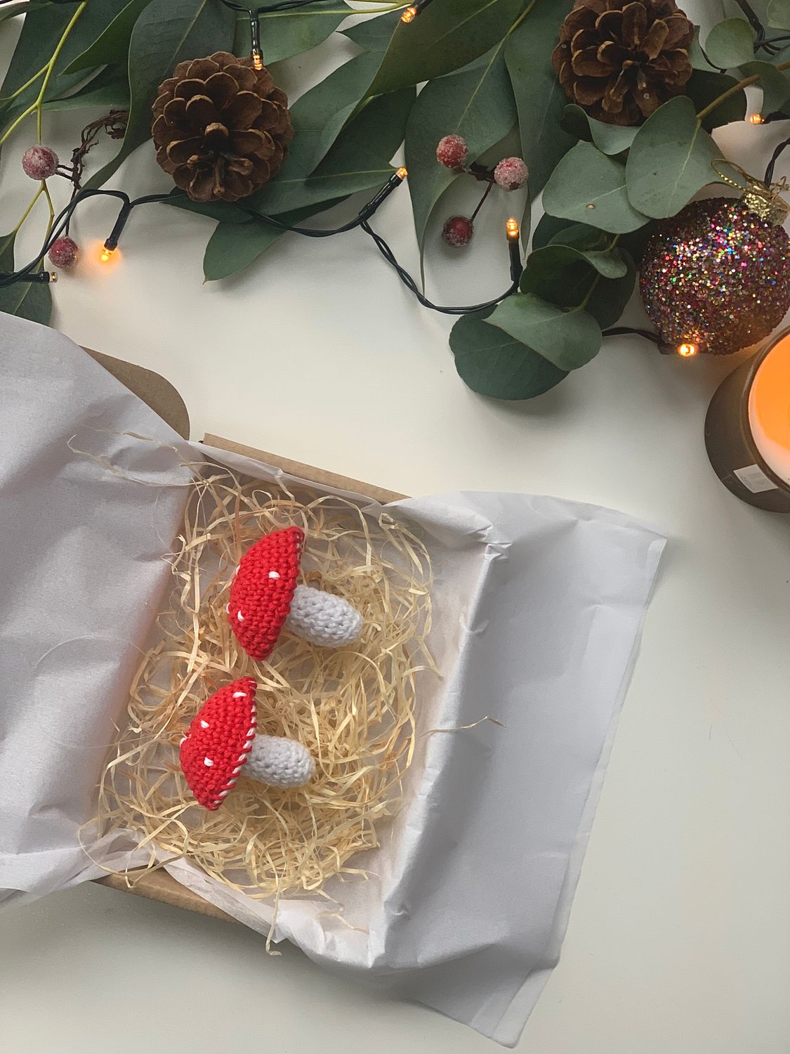 Pair of toadstool mushroom decorations