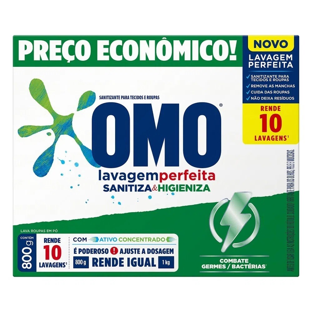 Sabão - OMO - Lavagem Perfeita Sanitizante - 800 gr