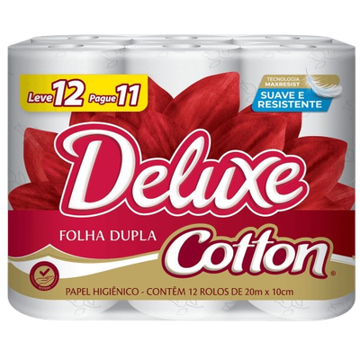 Papel Higiênico - Deluxe Cotton Folha Dupla - C/ 12 Rolos