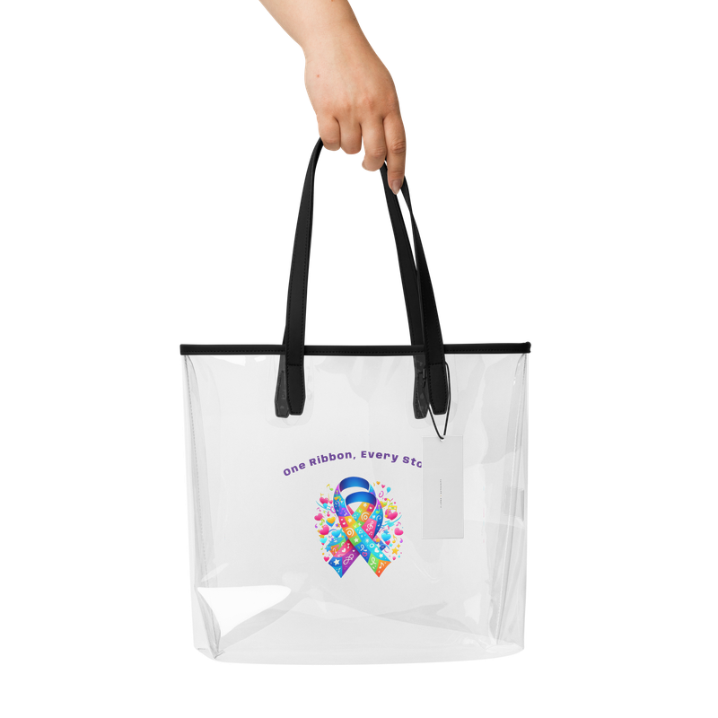 One Ribbon Every Story Cancer Awareness Clear tote bag