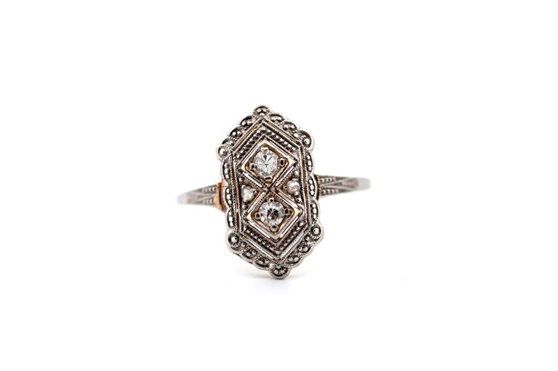 Art-déco-Ring 585 Gold mit 2 Brillanten (ca. 0,20 ct)