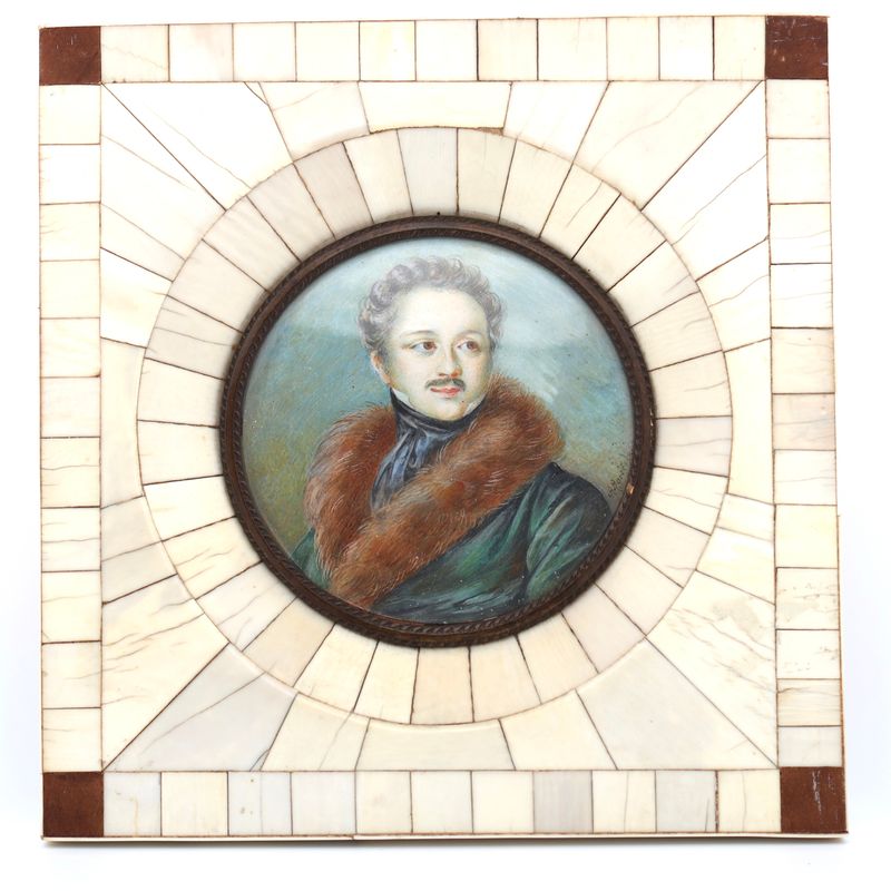 Antike Miniatur von Karl Agricola – Fürst Pückler im Elfenbeinrahmen, um 1830