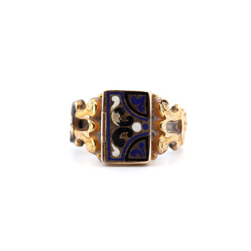 Antiker Geheimring mit Emaille – 18 K Gold, um 1850