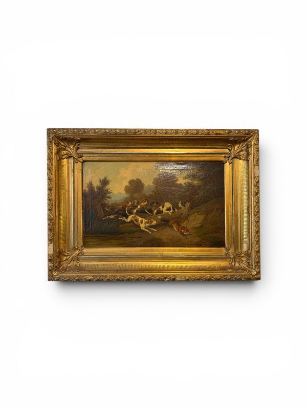 Adolf Nowey (1835–1907) – Fuchsjagd mit Jagdhunden | Ölgemälde auf Leinwand | Münchner Tiermalerei des 19. Jahrhunderts