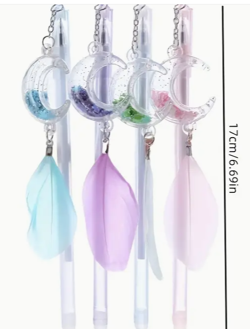 Sequin Feather Moon Pendant Gel Pen