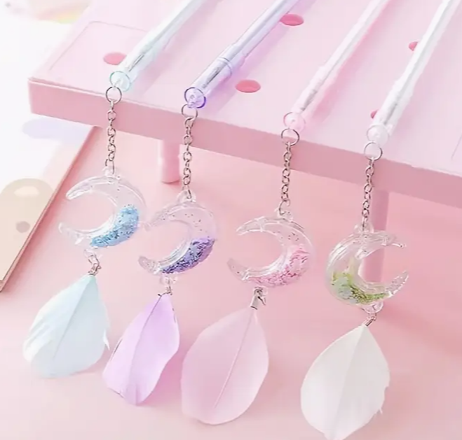 Sequin Feather Moon Pendant Gel Pen