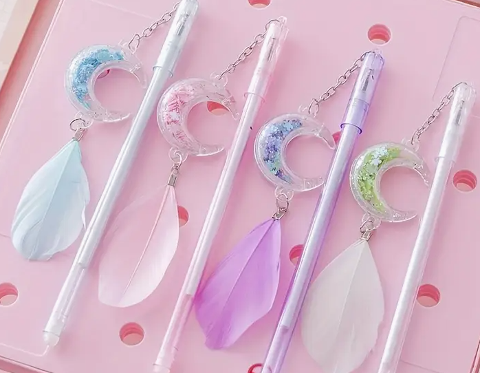 Sequin Feather Moon Pendant Gel Pen
