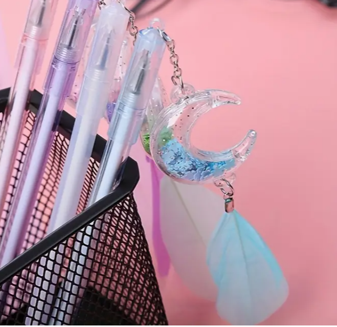 Sequin Feather Moon Pendant Gel Pen