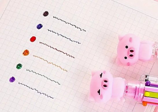Pink Pig Cartoon 6-Color Ballpoint Pens