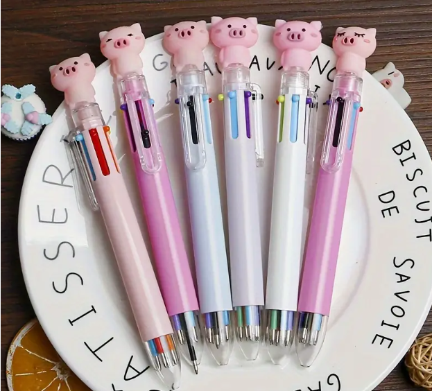 Pink Pig Cartoon 6-Color Ballpoint Pens