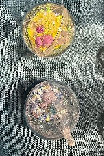 Small Globe One with Yellow Star and Pink Kitty One with Multicolor Star Sequence Pink Kitty