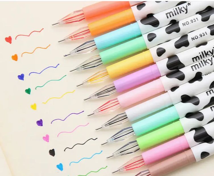 Colorful Diamond Cute Milky Kawaii Cow Design Gel Pen