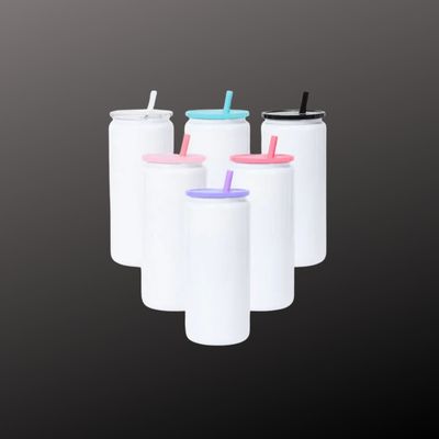 16 oz Sublimation Mason Jars with colored lids and straws