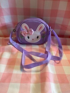 Toddler Purse - Small Kids Purple Bunny Purse with Glasses &amp; Bow - Purple
