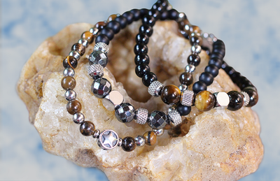 Pulseras para cabellero (Ojo de tigre, hematita)