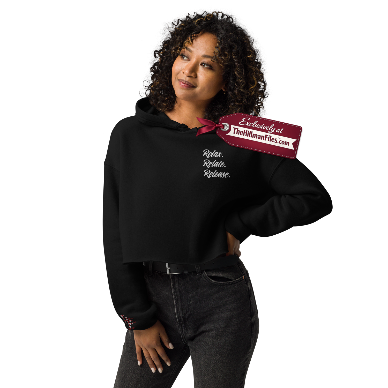 THF Embroidered Relax. Relate. Release. Cropped Hoodie - STYLE 1 - [Multiple Color Options]