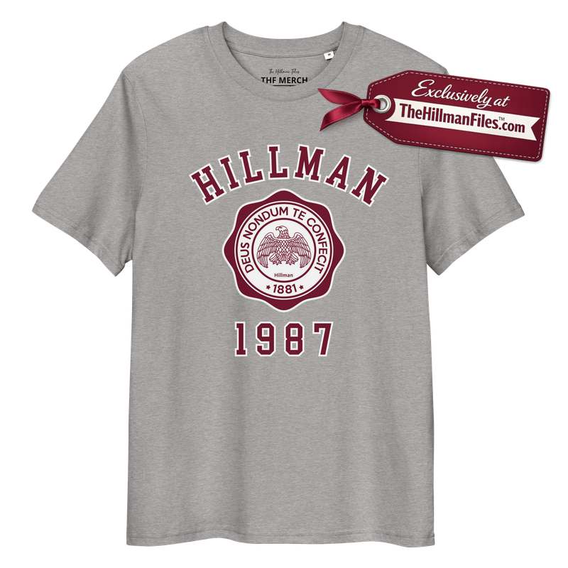THF Hillman 1987 Basic Essentials Organic Cotton T-Shirt Design 2 [Heather Grey or White]