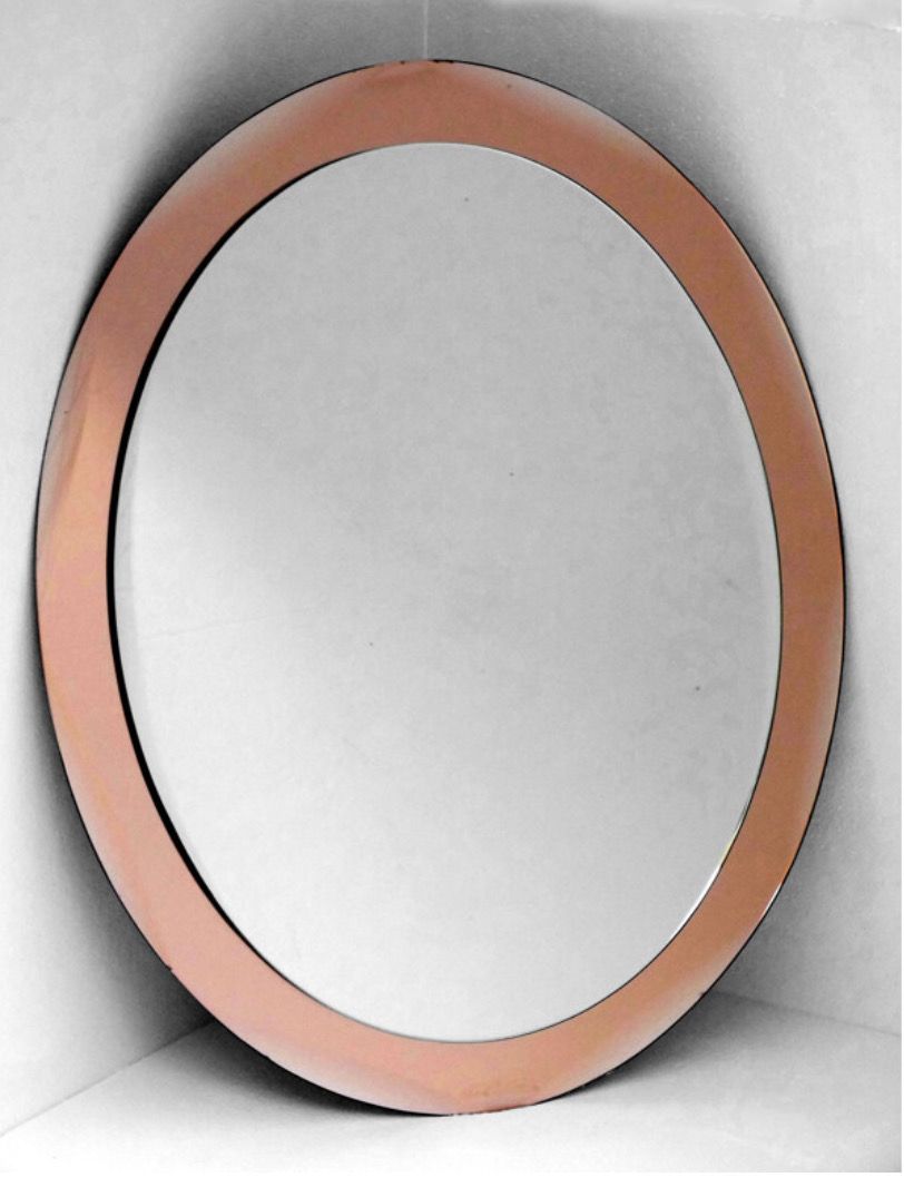 Miroir vintage d'art en cristal Antonio Lupi Luxor en cuivre rose 1950