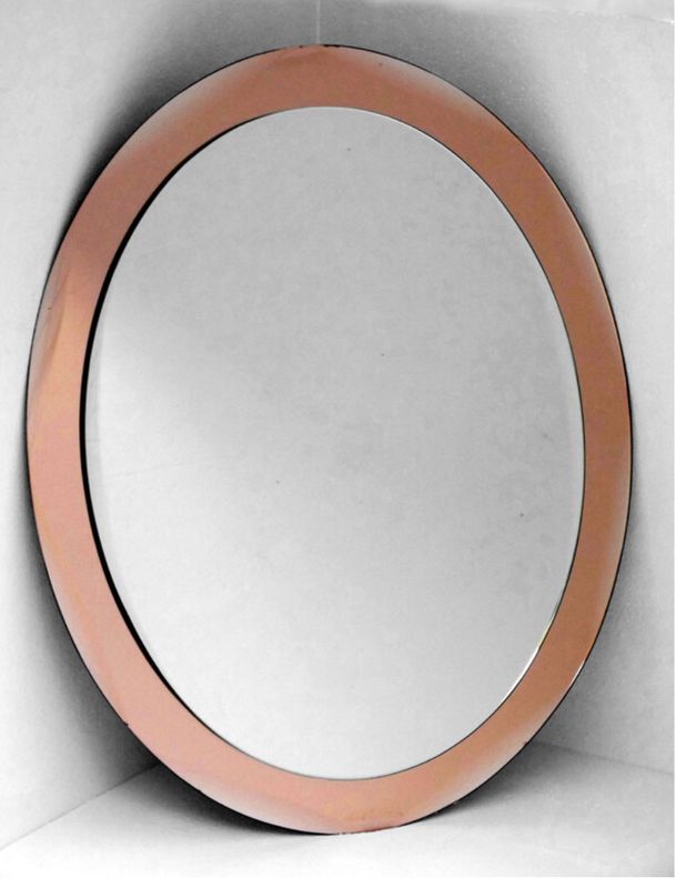 Miroir vintage d'art en cristal Antonio Lupi Luxor en cuivre rose 1950