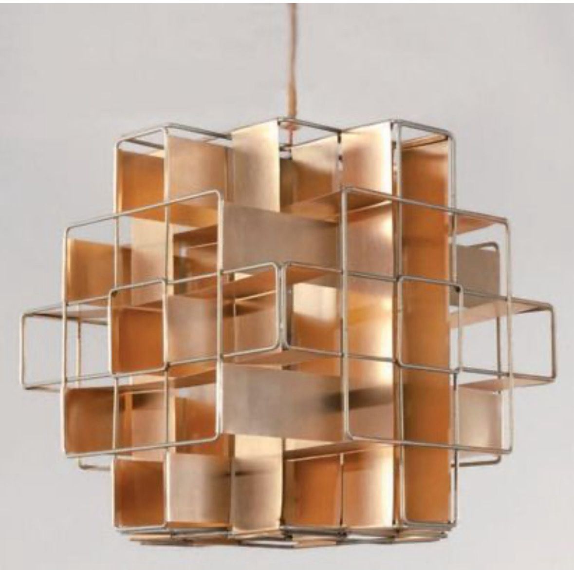 Max Sauze lustre carré cuivré 1970